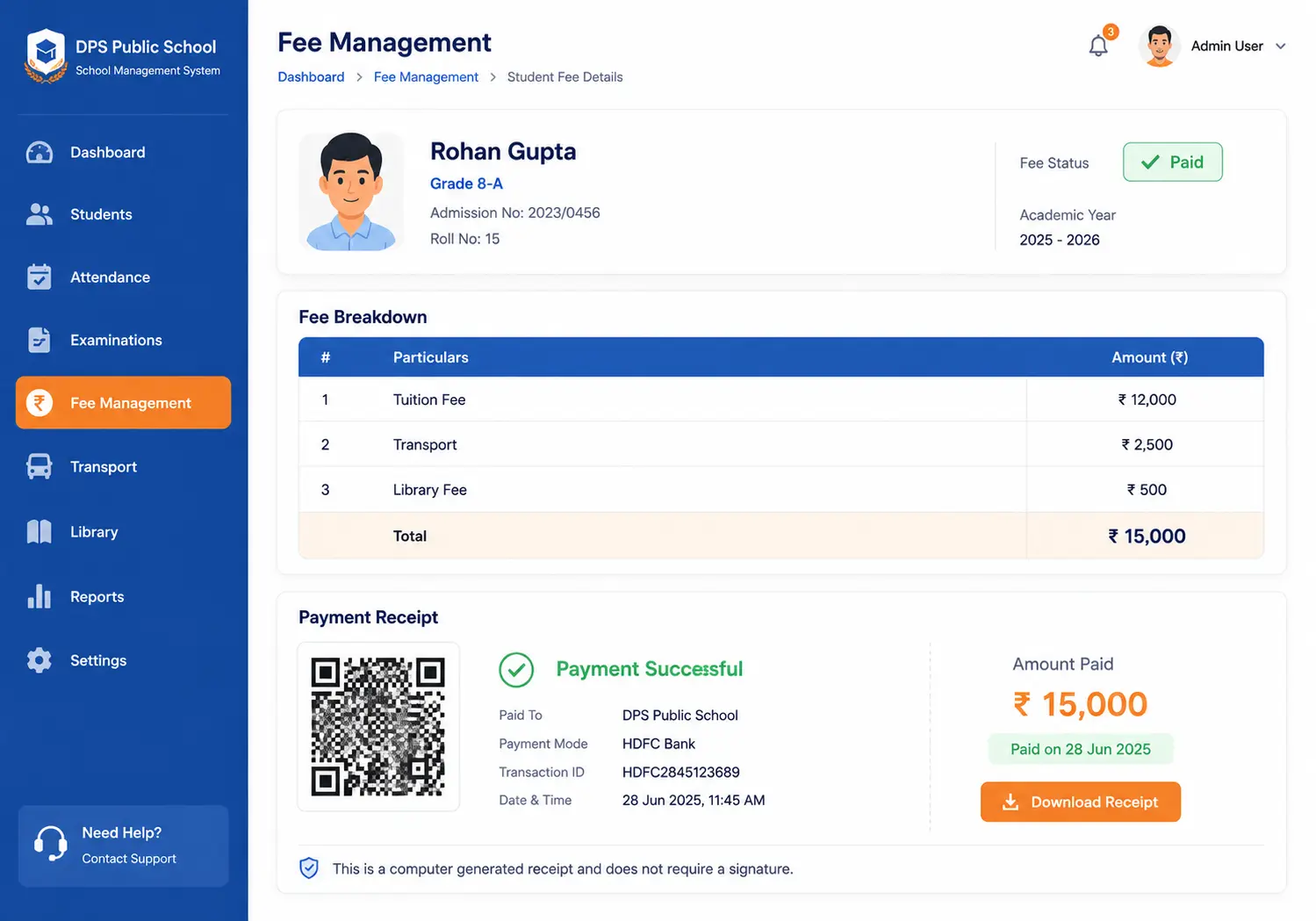 Fee Management & Receipts